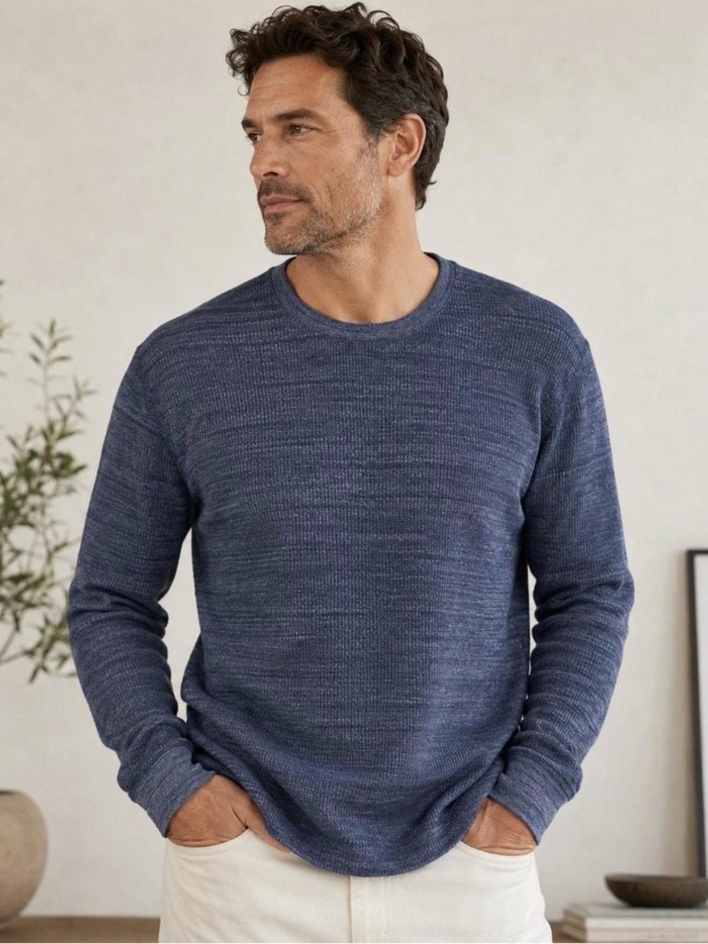 Minimum Men’s Fairview Long Sleeve Tee - Navy Marl Space-Dye - XL NWOT